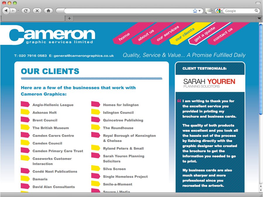 Cameron Graphic Services - our clients
