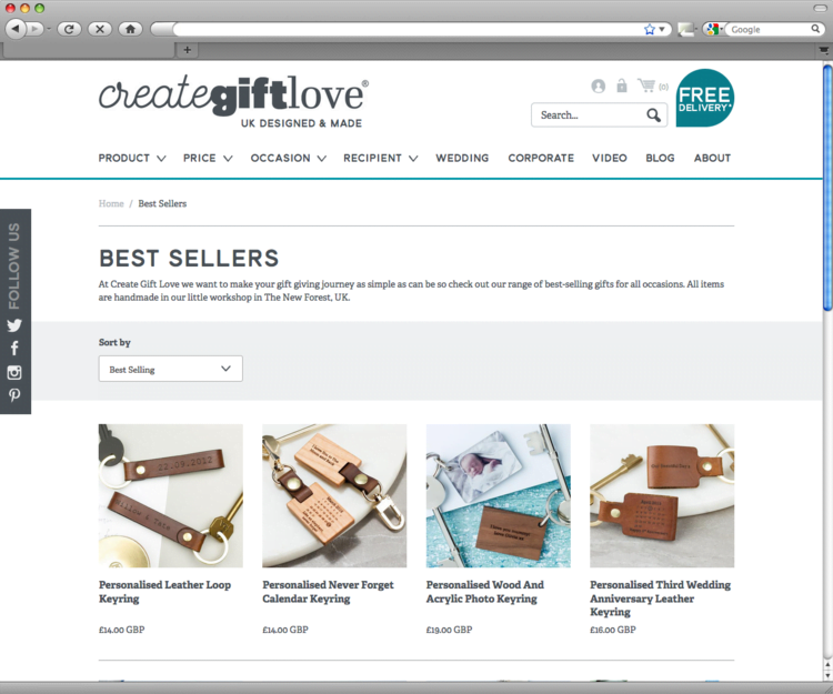 Create Gift Love - product list page