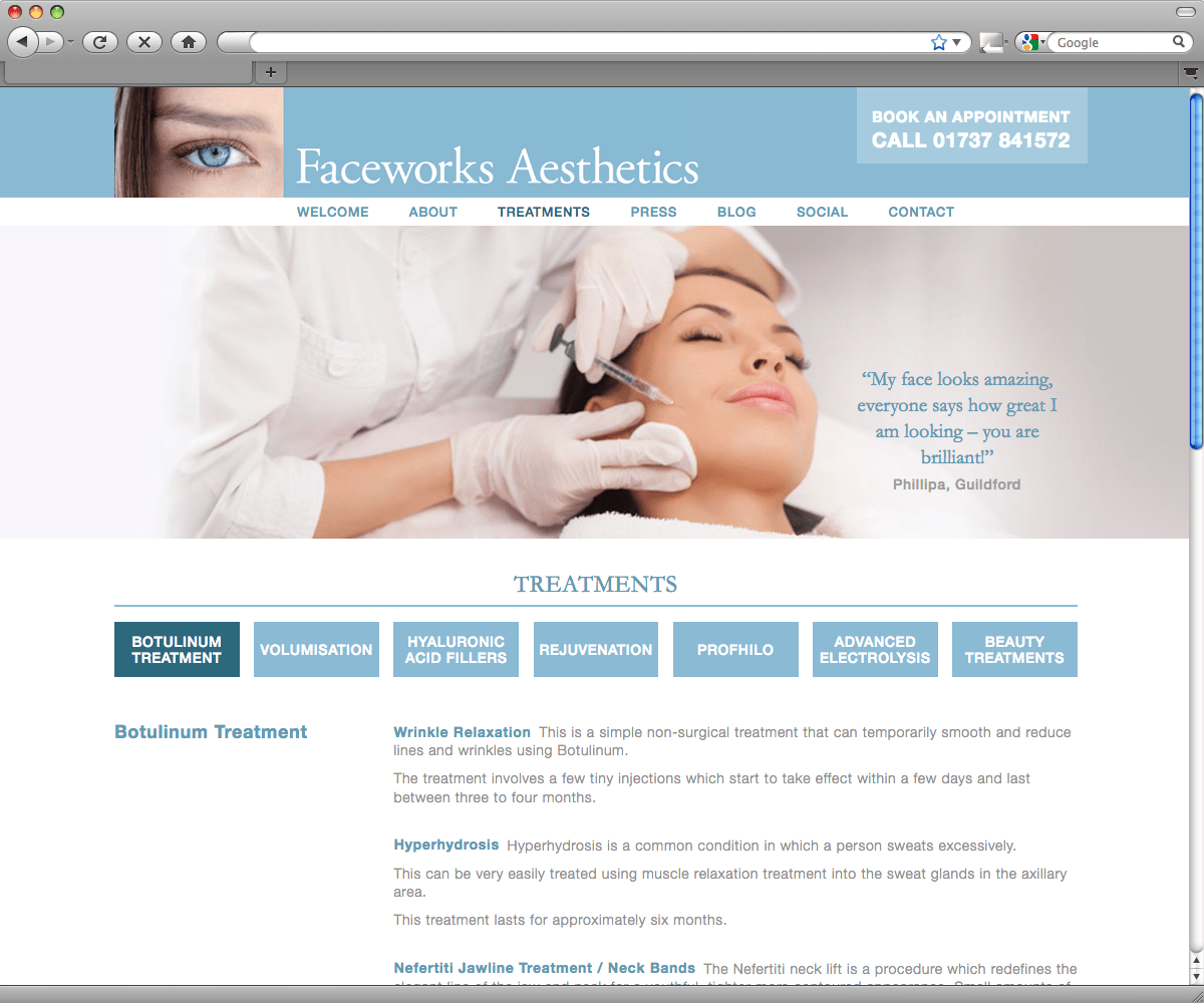 Faceworks Aesthetics - treatment page