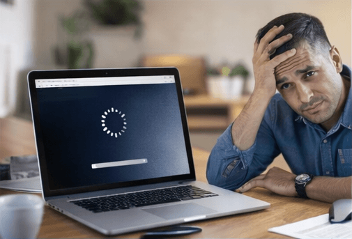 Frustrated user waiting for a slow website to load
